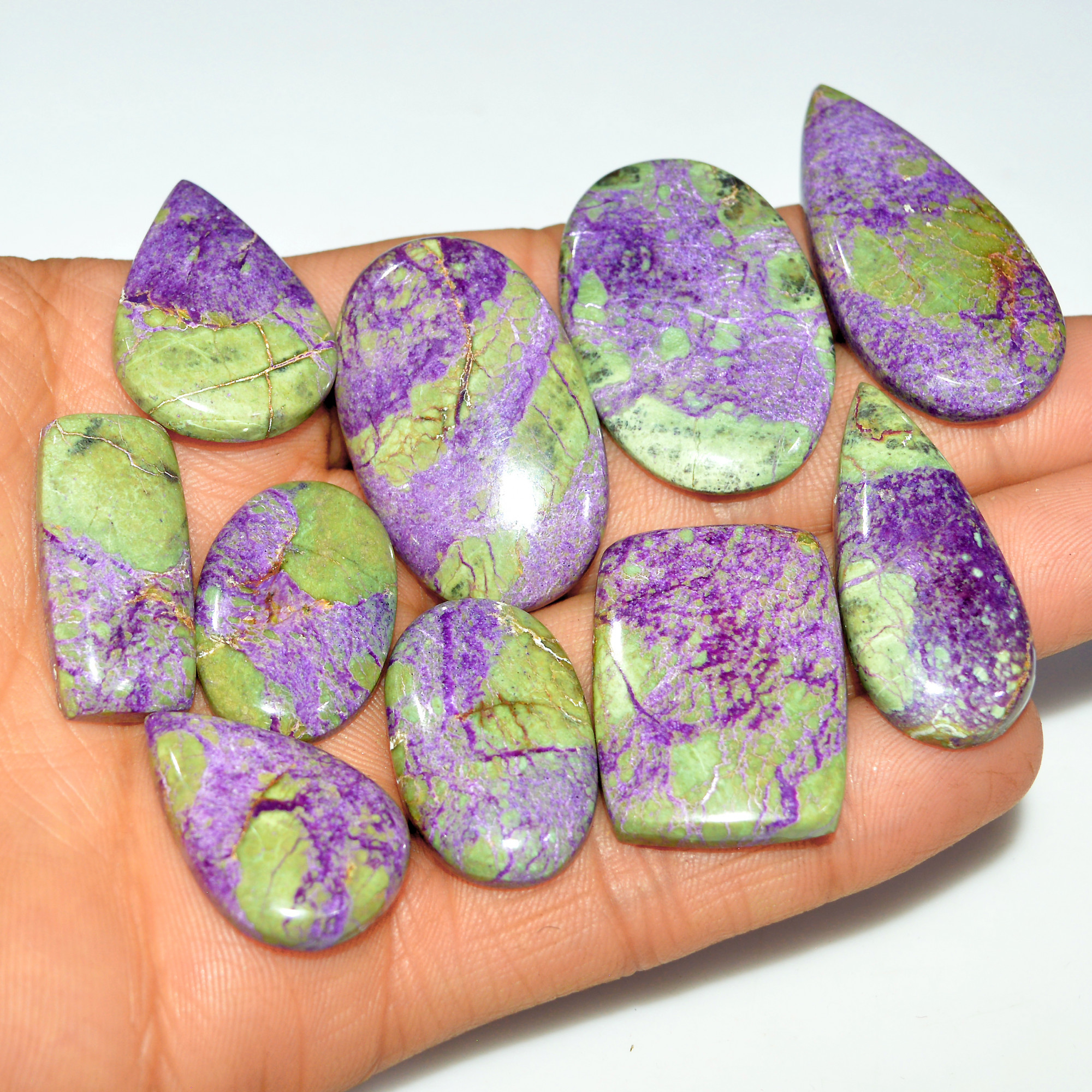 10Pcs 254Cts Natural Stichtite Loose Gemstone Cabochon Lot for silver Jewelry 41x20 25x16mm 17714