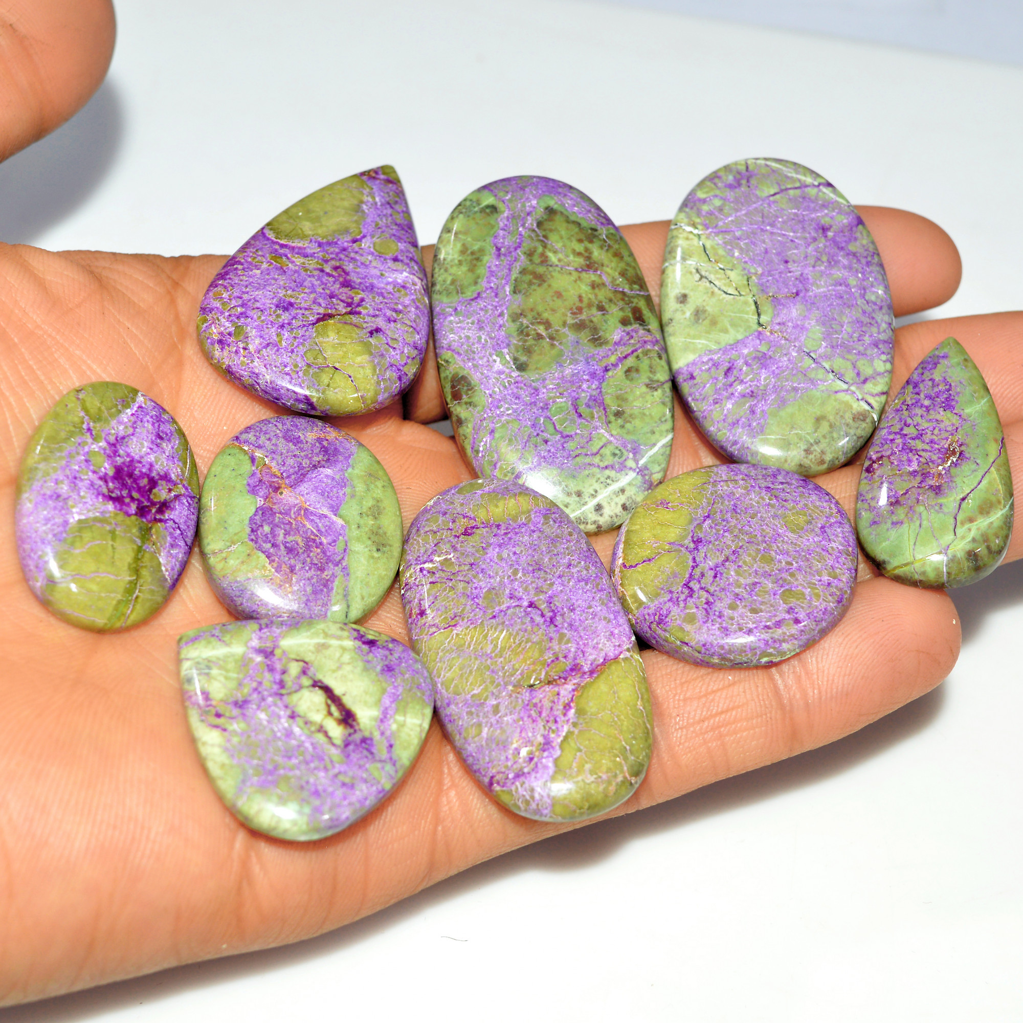 9Pcs 332Cts Natural Stichtite Loose Gemstone Cabochon Lot for silver Jewelry 45x25 29x20mm 17717