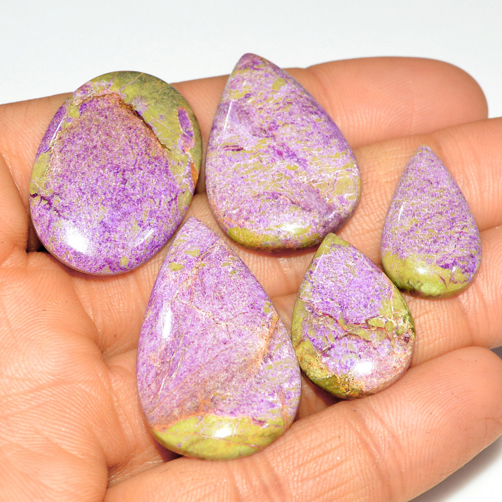 Image of 5Pcs 85Cts Natural Stichtite Loose Gemstone Cabochon Lot for silver Jewelry 35x20 23x13mm #17718