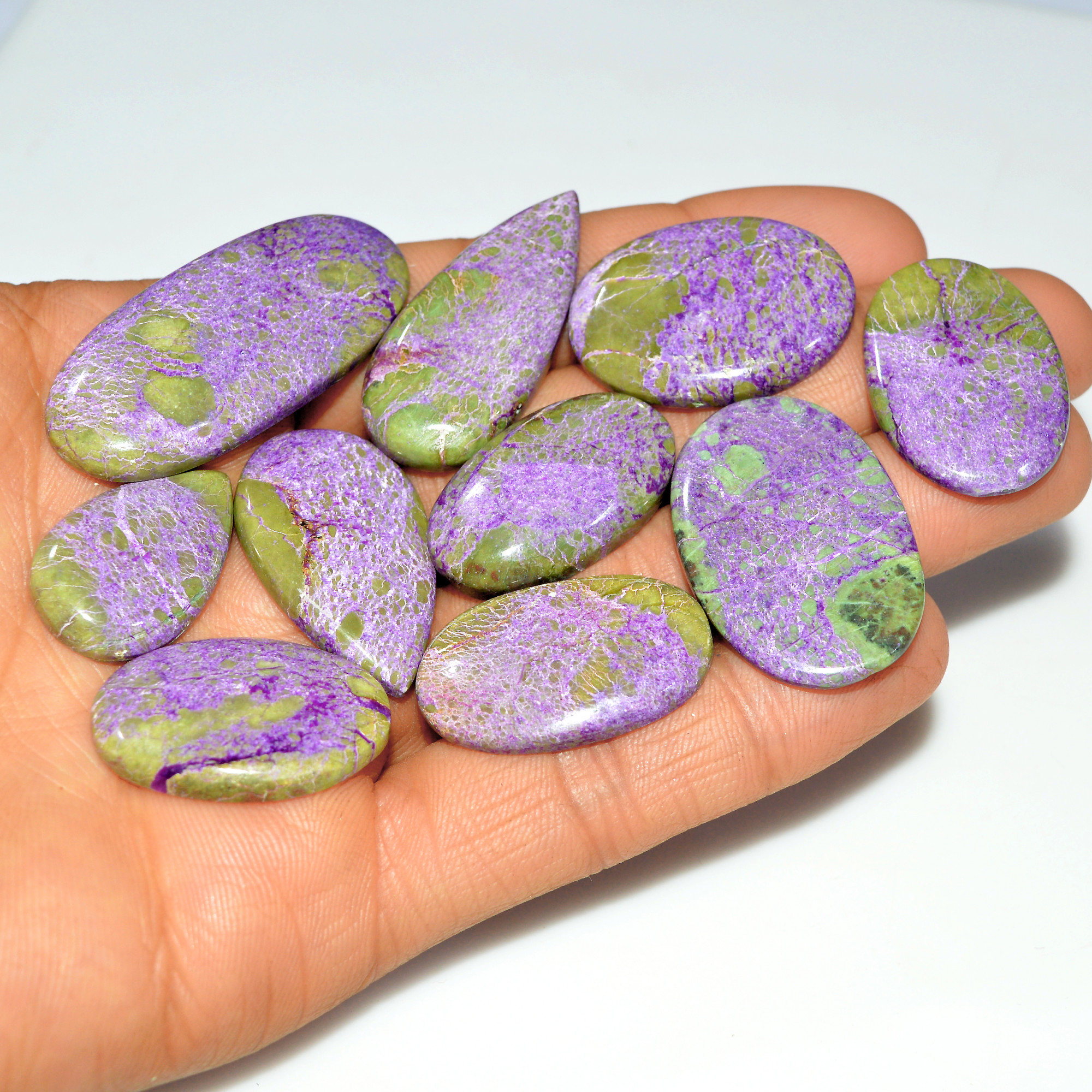 10Pcs 211Cts Natural Stichtite Loose Gemstone Cabochon Lot for silver Jewelry 43x19 24x15mm 17719