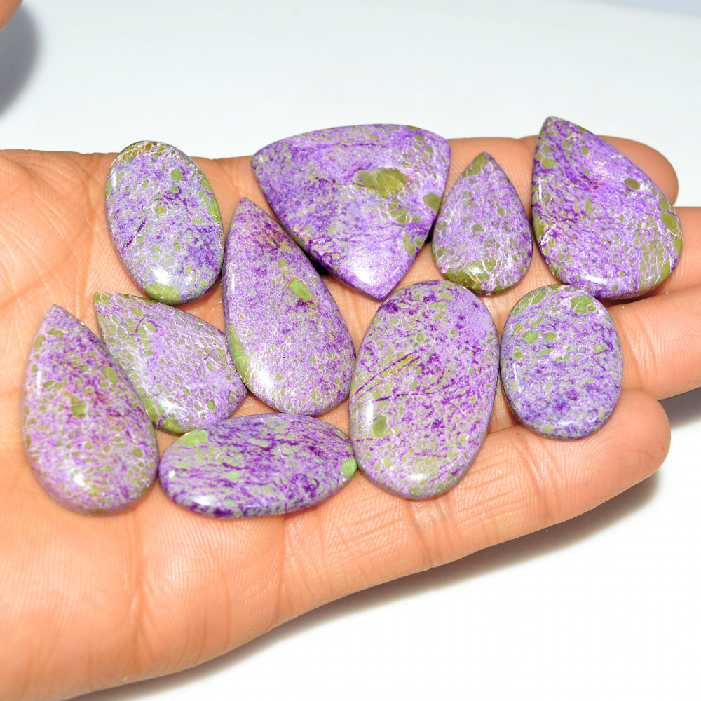 Image of 10Pcs 233Cts Natural Stichtite Loose Gemstone Cabochon Lot for silver Jewelry 39x20 25x15mm #17720