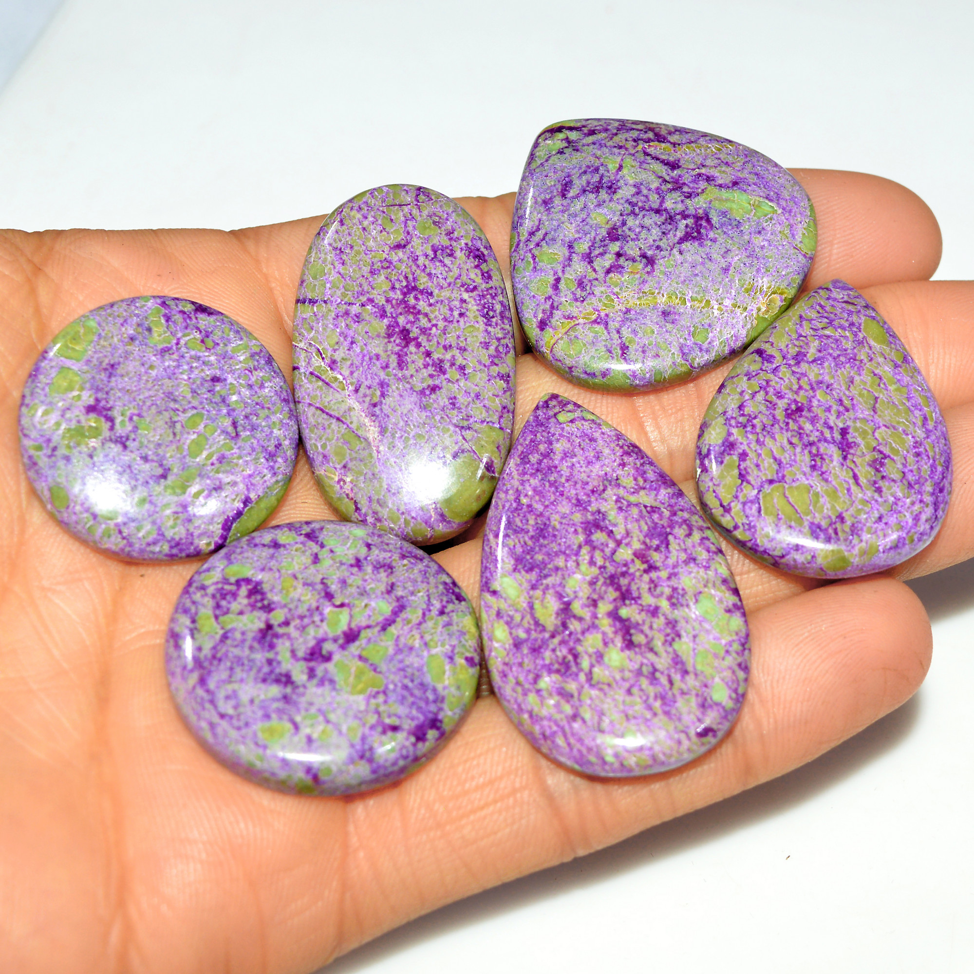 6Pcs 229Cts Natural Stichtite Loose Gemstone Cabochon Lot for silver Jewelry 45x25 26x26mm 17721