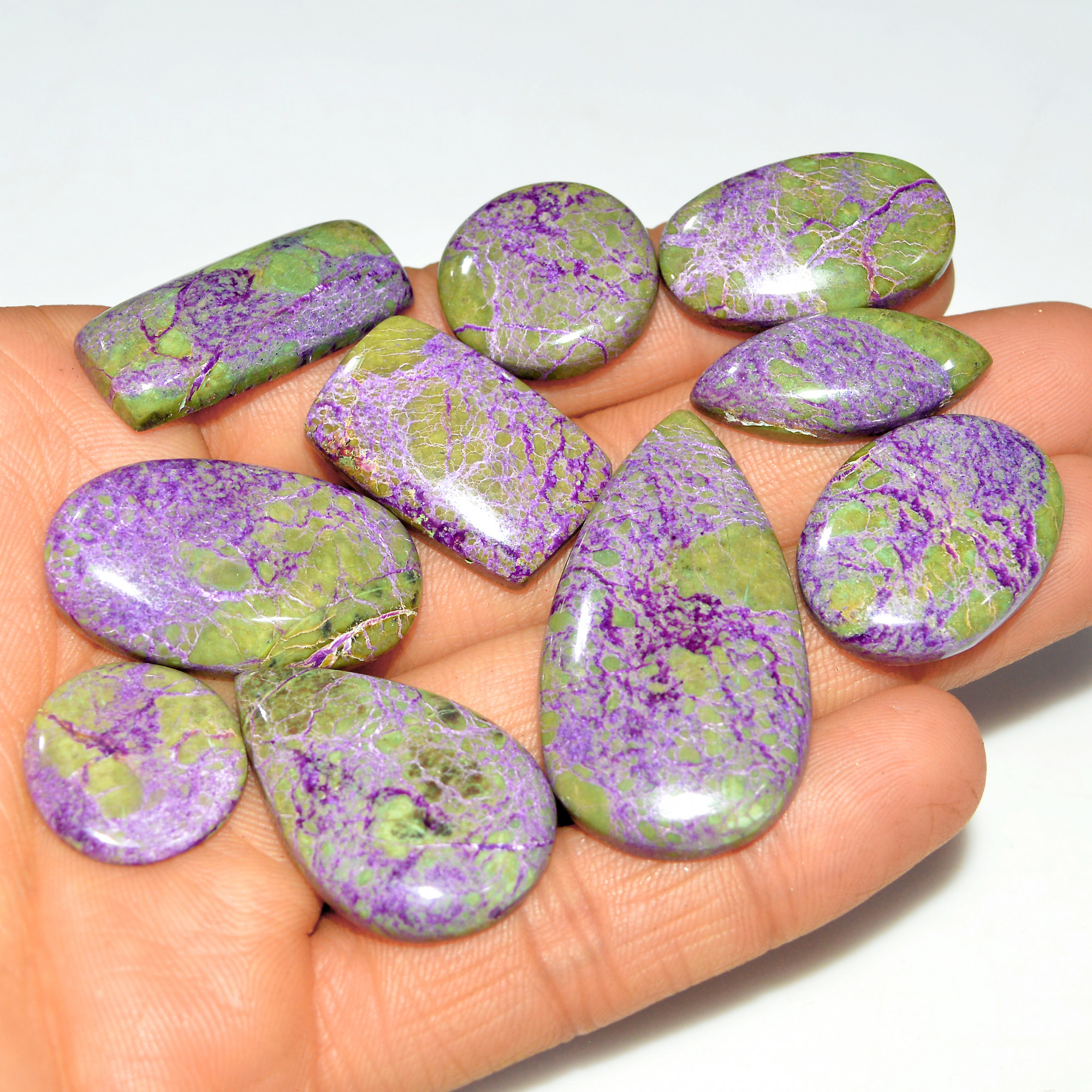 10Pcs 219Cts Natural Stichtite Loose Gemstone Cabochon Lot for silver Jewelry 40x20 16x16mm 17722