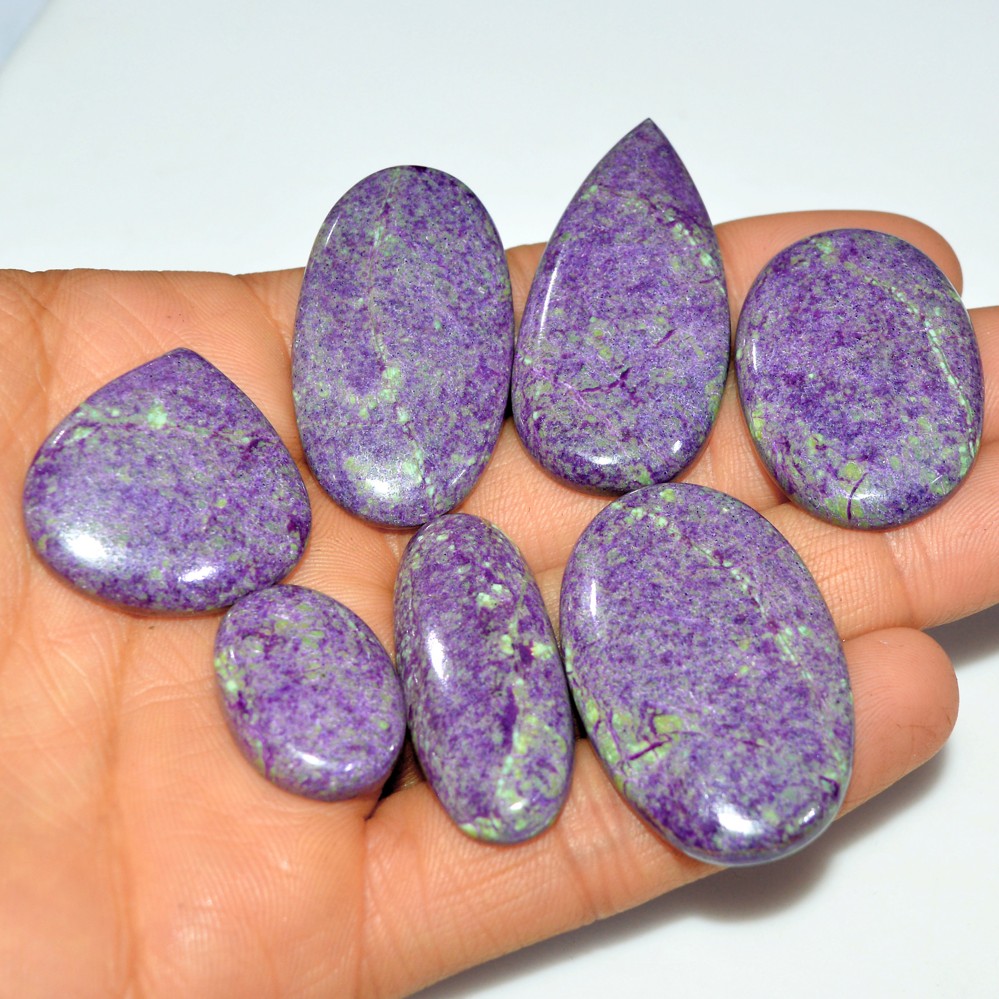 7Pcs 228Cts Natural Stichtite Loose Cabochon Atlantisite Gemstone For Healing Jewelry 44x20 22x15mm 17723