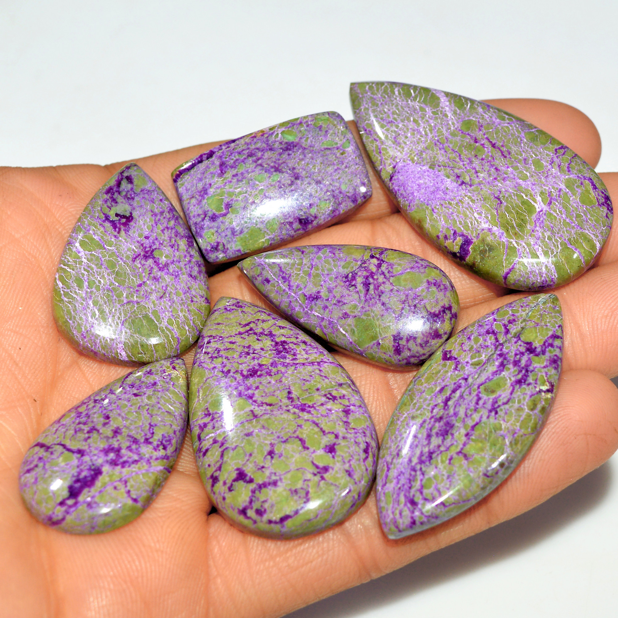 7Pcs 235Cts Natural Stichtite Loose Cabochon Atlantisite Gemstone For Healing Jewelry 49x25 27x16mm 17724