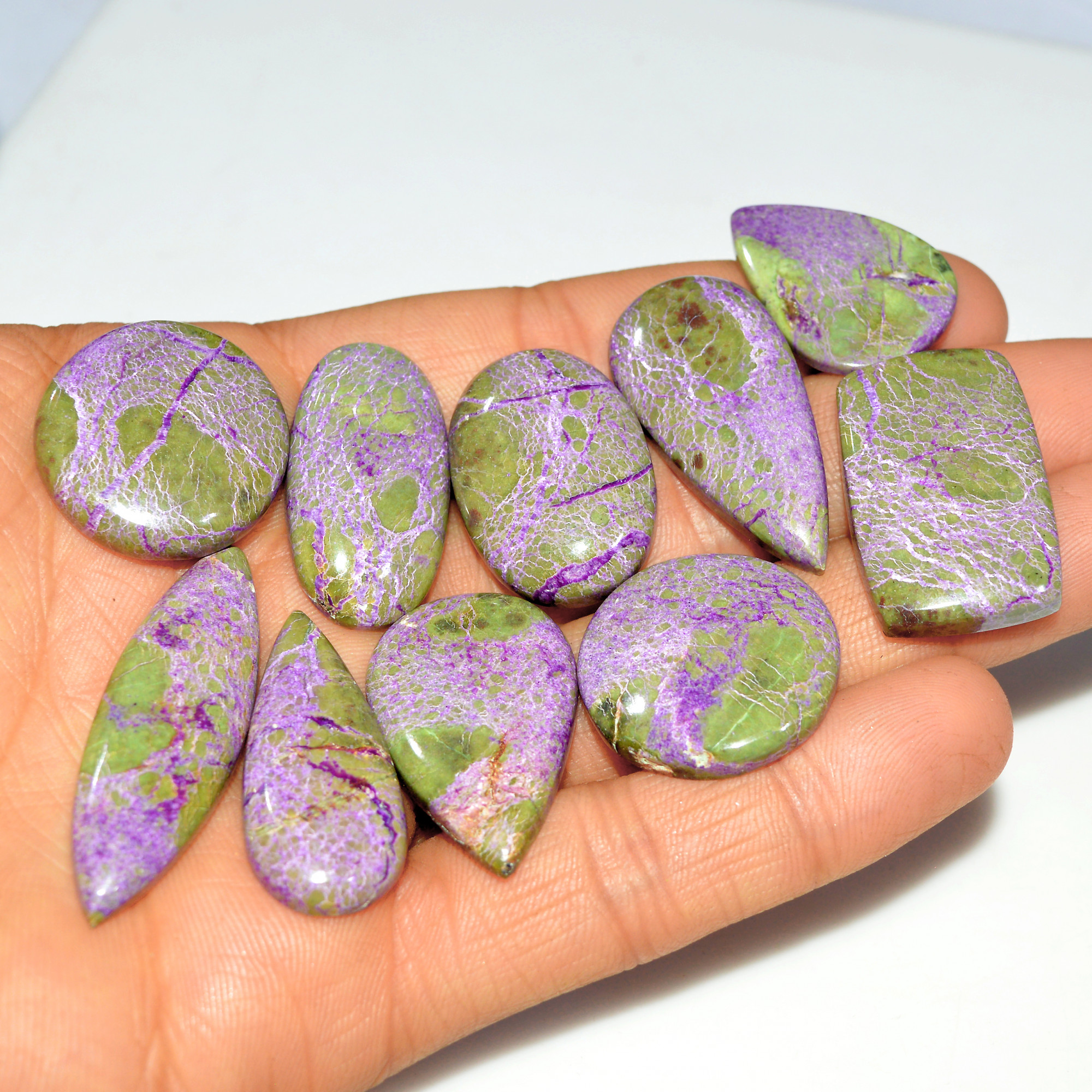 10Pcs 234Cts Natural Stichtite Loose Cabochon Atlantisite Gemstone For Healing Jewelry 41x11 25x18mm 17727