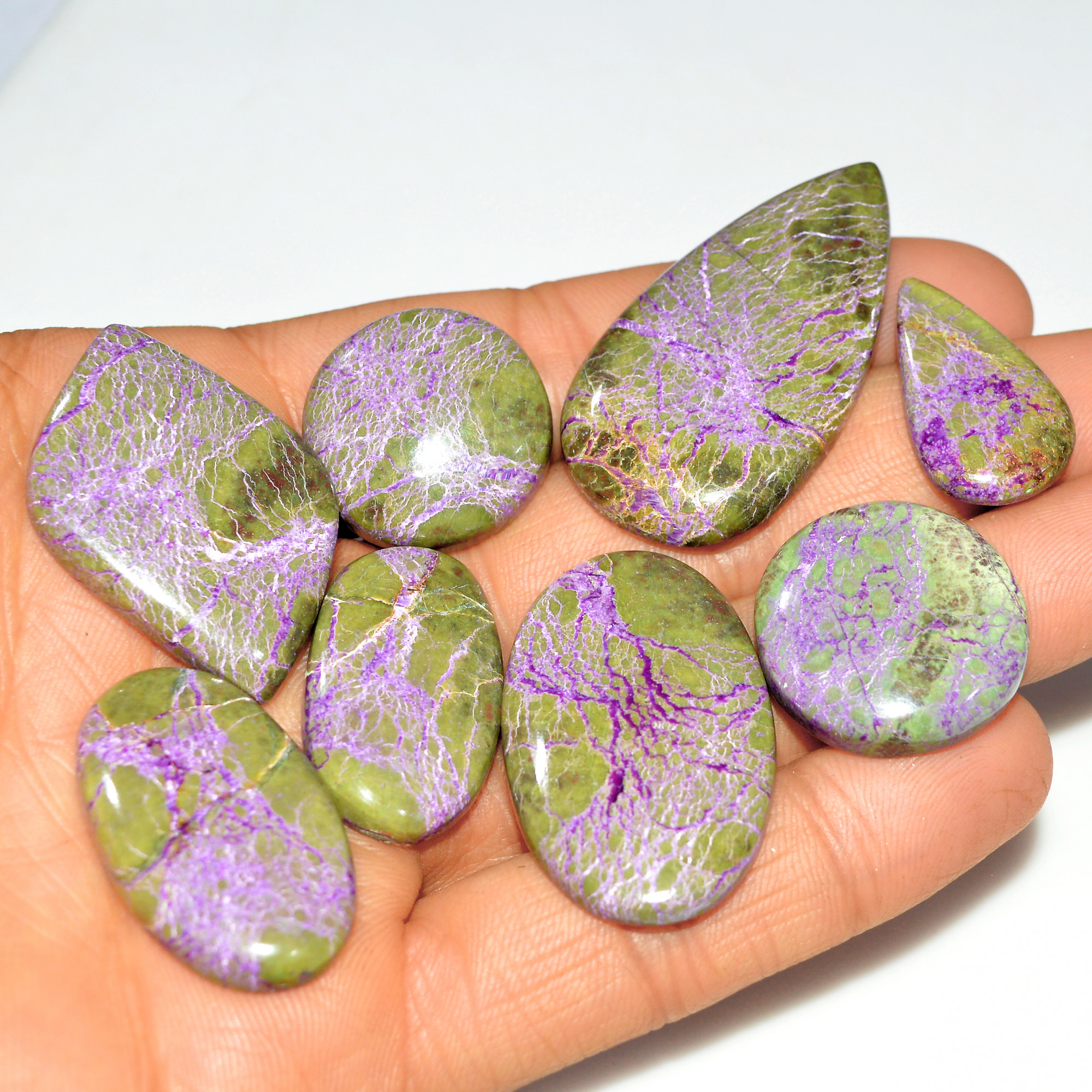 8Pcs 235Cts Natural Stichtite Loose Cabochon Atlantisite Gemstone For Healing Jewelry 45x22 25x15mm 17728