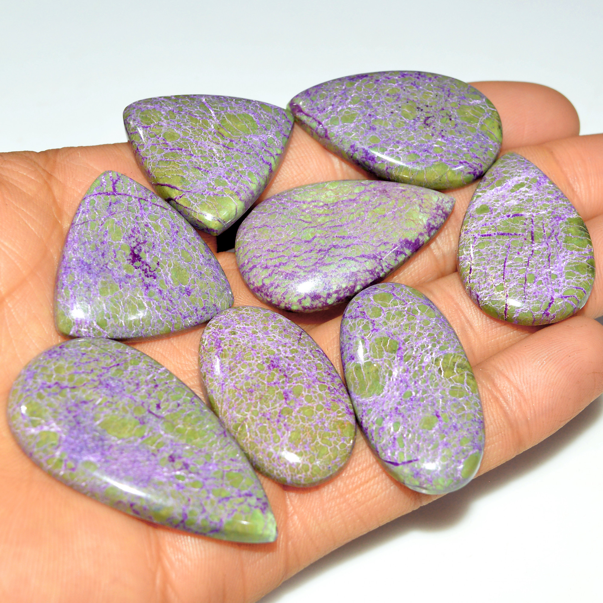 8Pcs 290Cts Natural Stichtite Loose Cabochon Atlantisite Gemstone For Healing Jewelry 45x25 28x28mm 17729