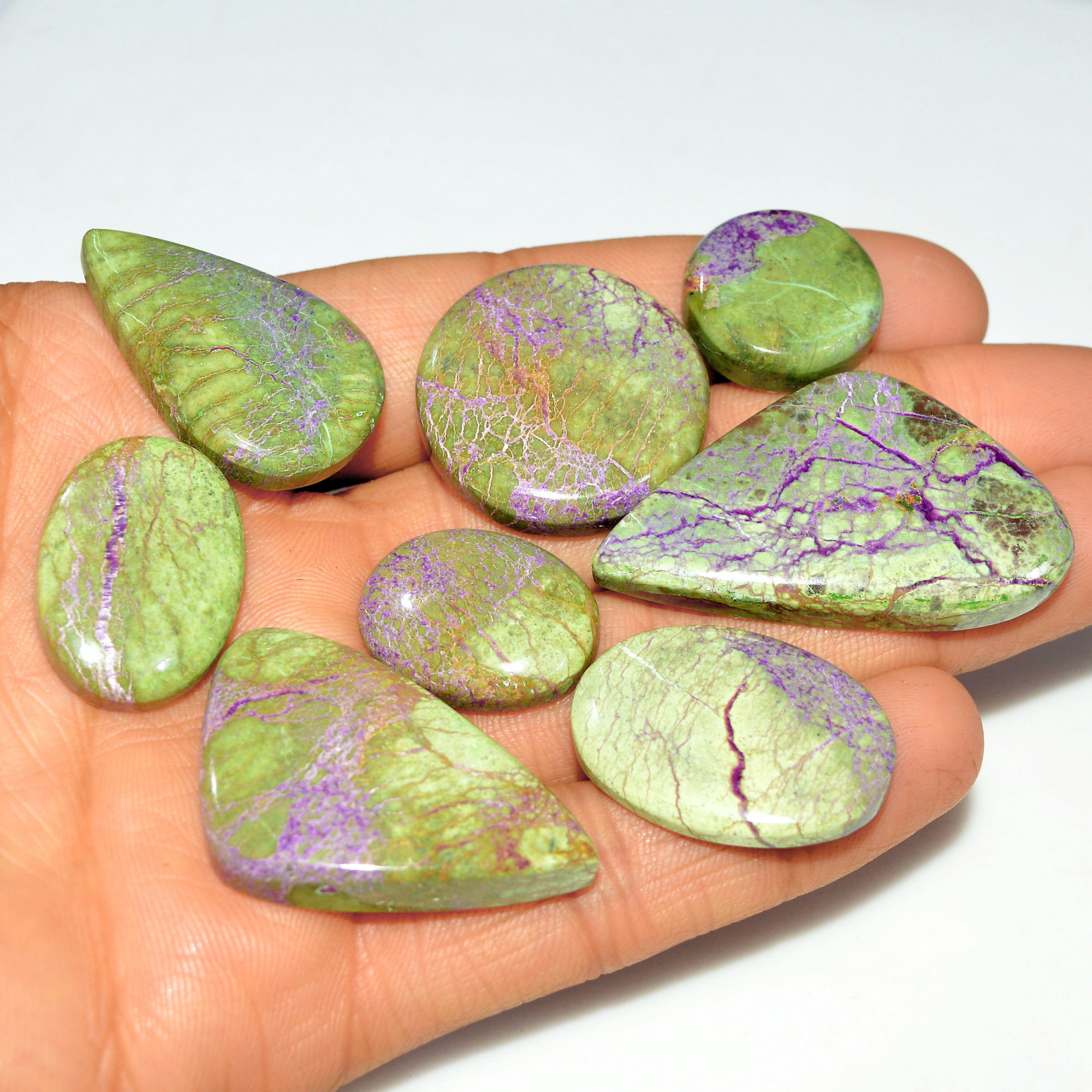 8Pcs 248Cts Natural Stichtite Loose Cabochon Atlantisite Gemstone For Healing Jewelry 43x25 16x16mm 17731
