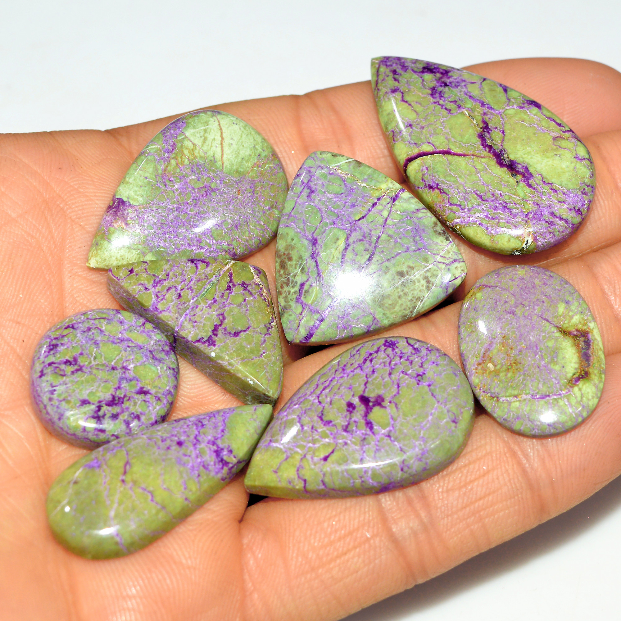 8Pcs 175Cts Natural Stichtite Loose Cabochon Atlantisite Gemstone For Healing Jewelry 40x21 16x16mm 17732