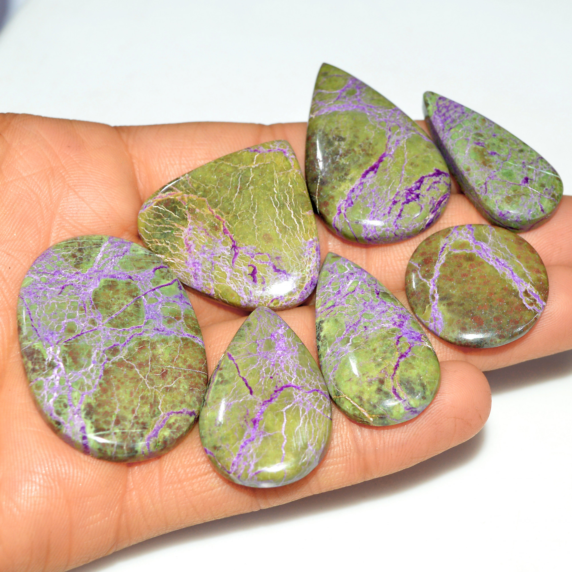 7Pcs 248Cts Natural Stichtite Loose Cabochon Atlantisite Gemstone For Healing Jewelry 43x29 24x24mm 17733