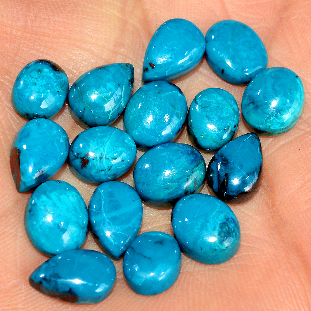 16 Pcs 66 Cts Natural Chrysocolla Cabochon Loose Handmade Gemstone Lot For Silver Jewelry Making 10x7 8x6mm 17735
