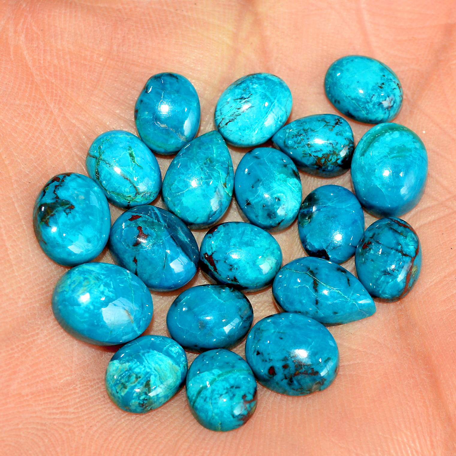 19 Pcs 68 Cts Natural Chrysocolla Cabochon Loose Handmade Gemstone Lot For Silver Jewelry Making 10x5 8x5mm 17736