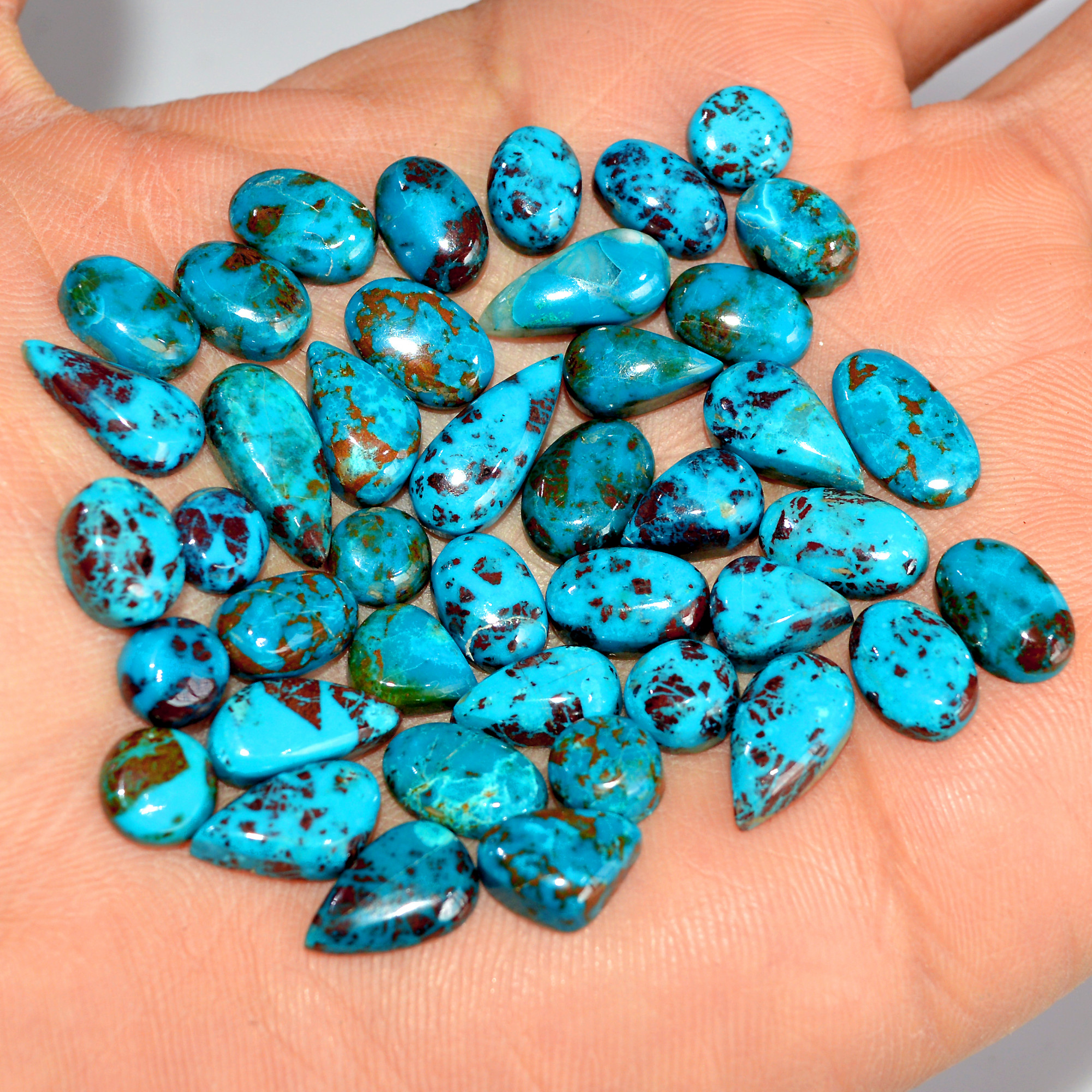 42 Pcs 93 Cts Natural Chrysocolla Cabochon Loose Handmade Gemstone Lot For Silver Jewelry Making 15x5 5x5mm 17737