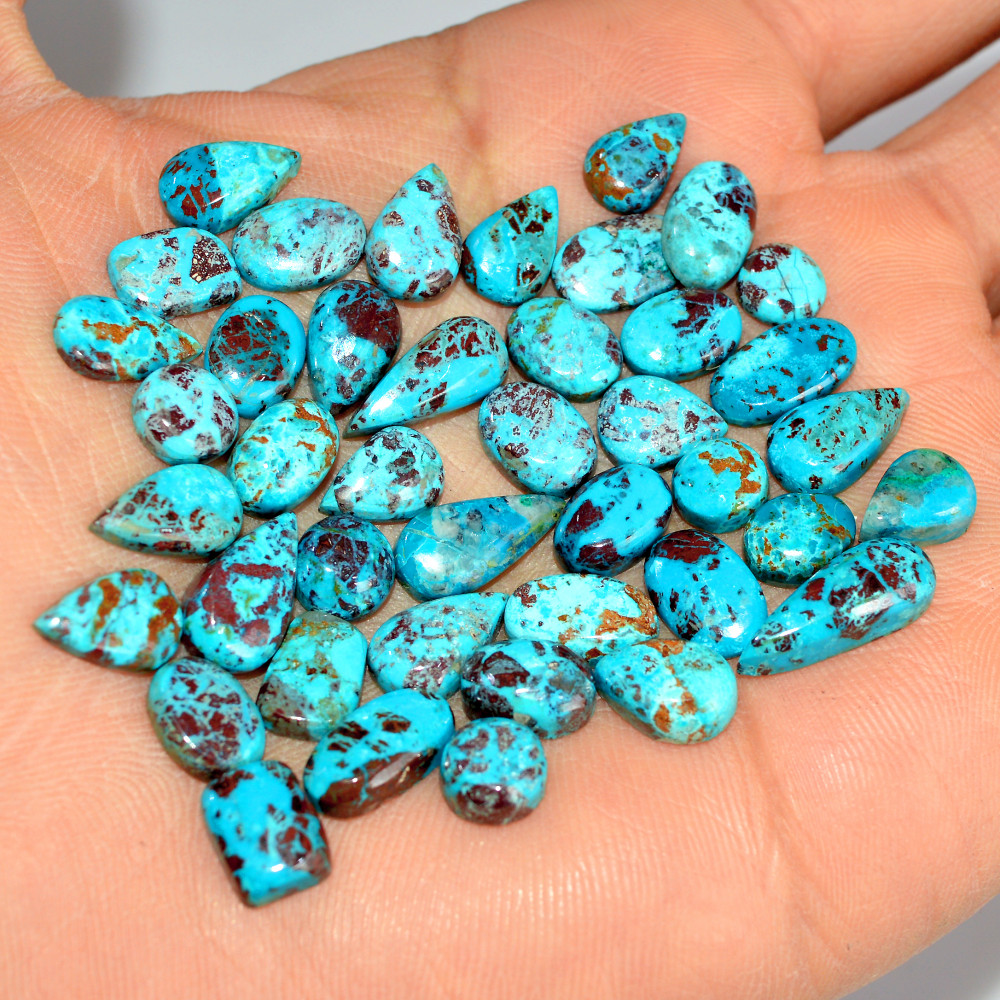 Image of 42 Pcs 75 Cts Natural Chrysocolla Cabochon Loose Handmade Gemstone Lot For Silver Jewelry Making 15x5 5x5mm #17740