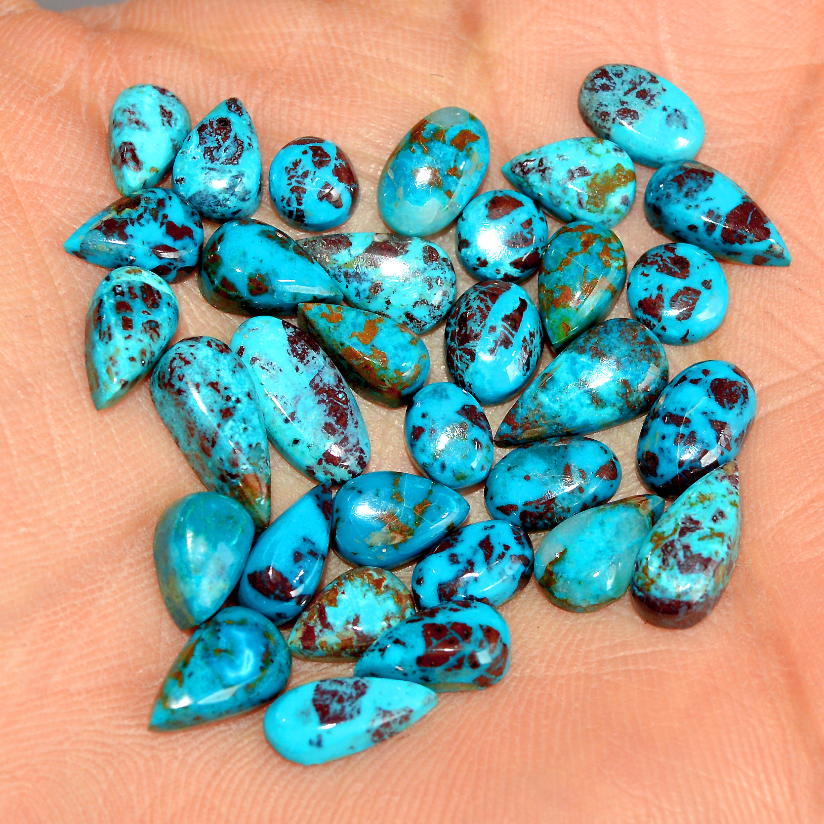 32 Pcs 47 Cts Natural Chrysocolla Cabochon Loose Handmade Gemstone Lot For Silver Jewelry Making 12x5 5x5mm 17741