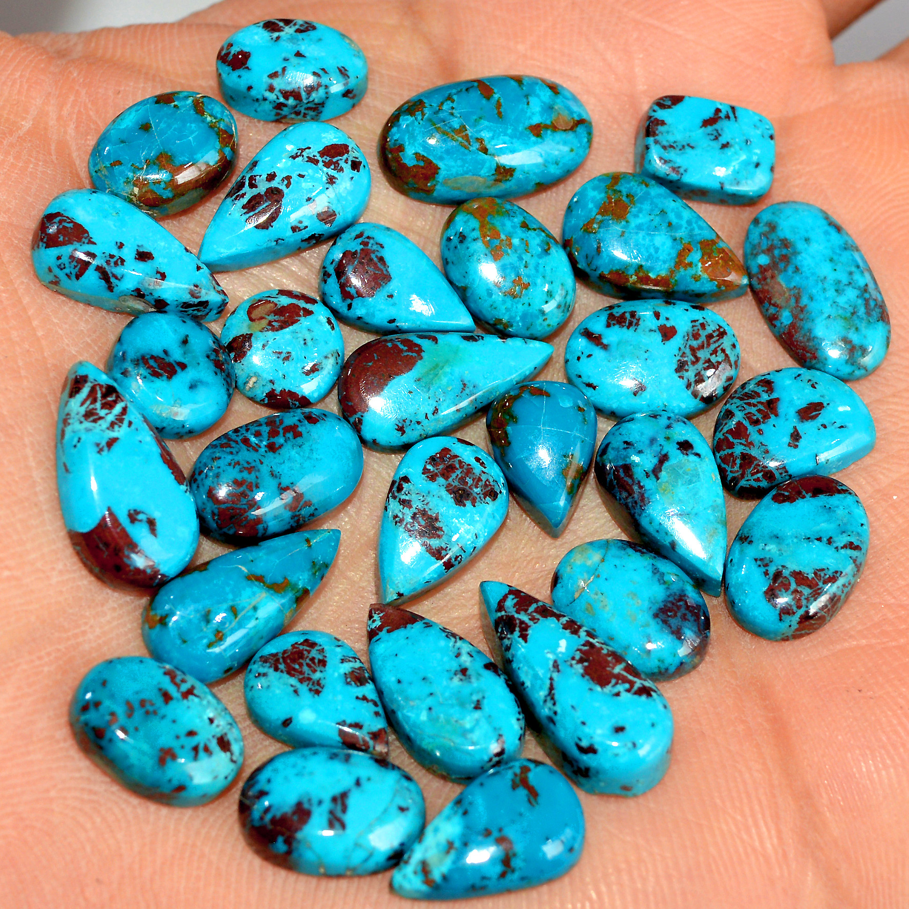 28 Pcs 83 Cts Natural Chrysocolla Cabochon Loose Handmade Gemstone Lot For Silver Jewelry Making 15x5 7x7mm 17743