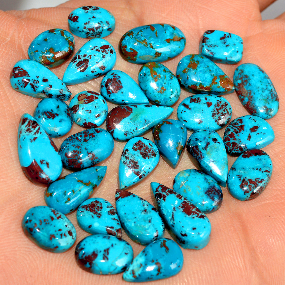 Image of 28 Pcs 83 Cts Natural Chrysocolla Cabochon Loose Handmade Gemstone Lot For Silver Jewelry Making 15x5 7x7mm #17743