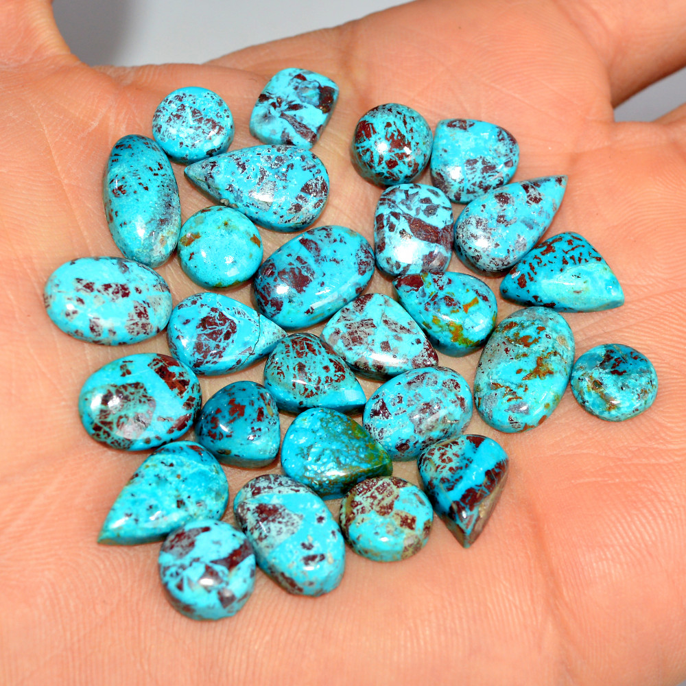 Image of 27 Pcs 84 Cts Natural Chrysocolla Cabochon Loose Handmade Gemstone Lot For Silver Jewelry Making 14x9 8x8mm #17744