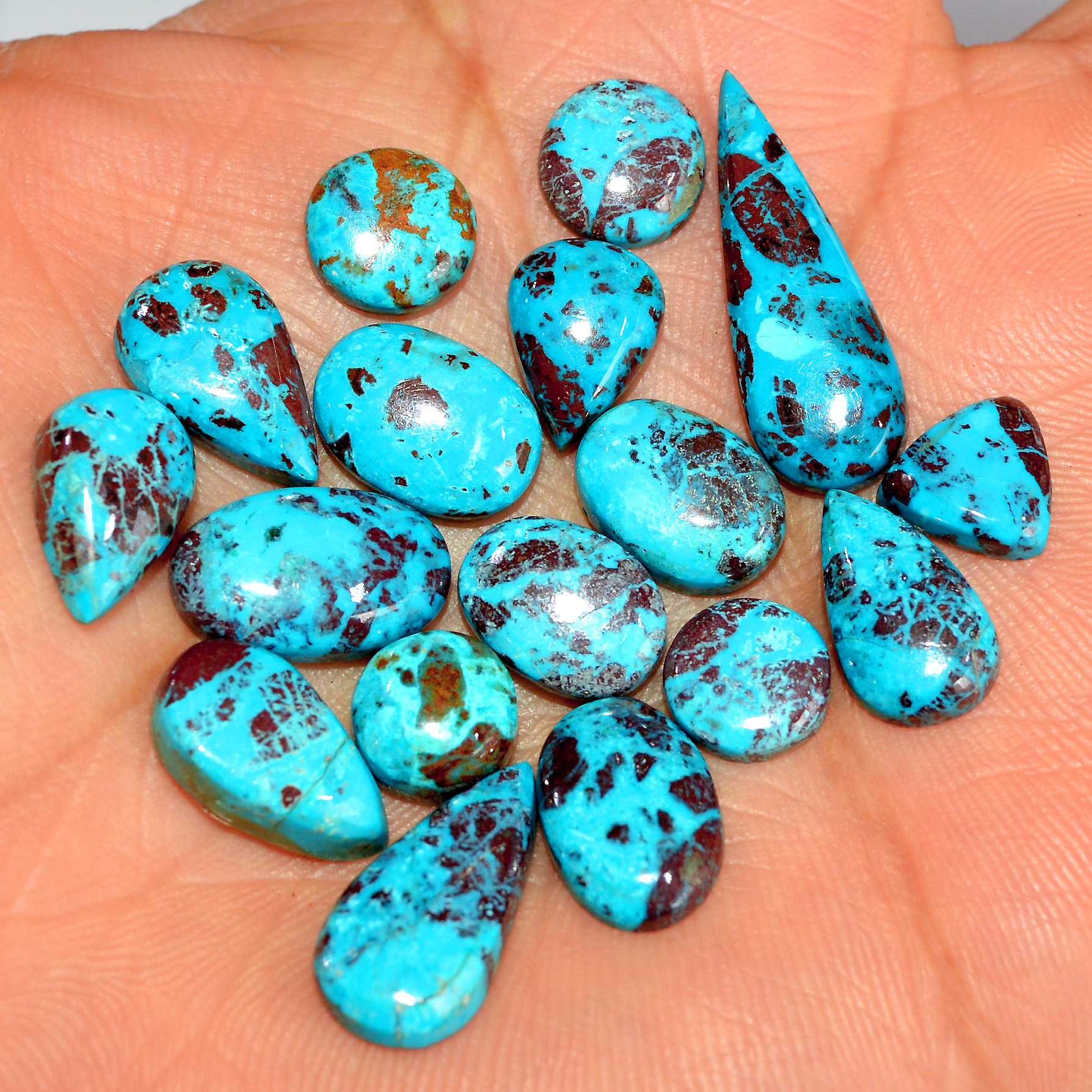 17 Pcs 60 Cts Natural Chrysocolla Cabochon Loose Handmade Gemstone Lot For Silver Jewelry Making 25x8 8x8mm 17745