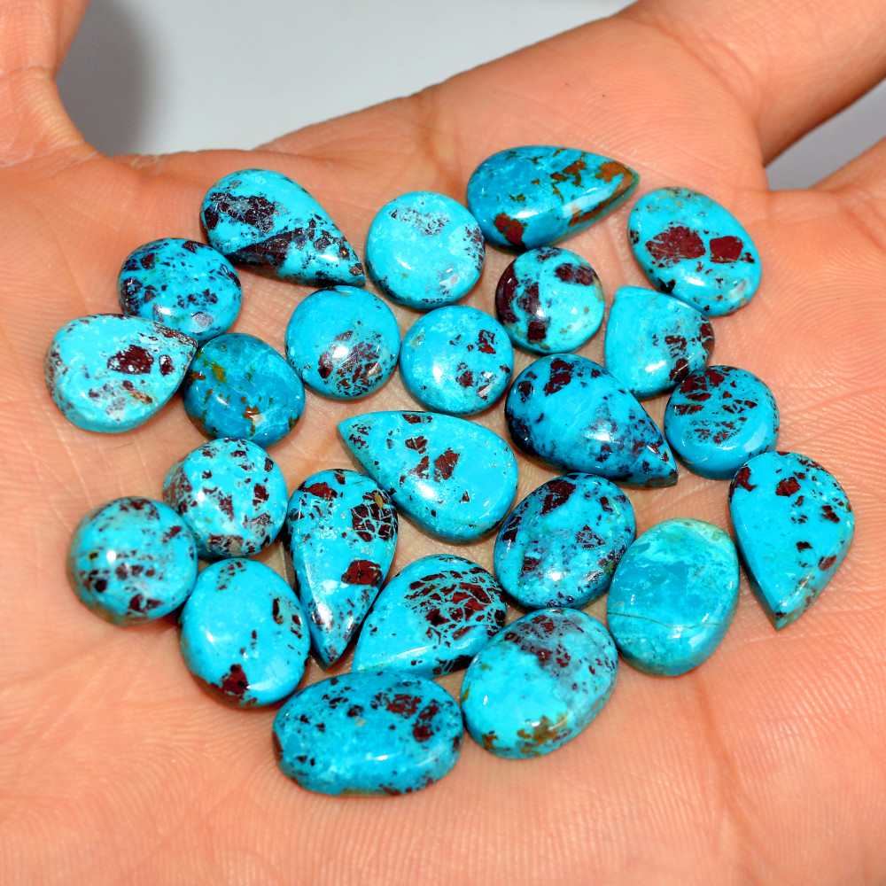 Image of 24 Pcs 101 Cts Natural Chrysocolla Cabochon Loose Handmade Gemstone Lot For Silver Jewelry Making 15x8 9x9mm #17746