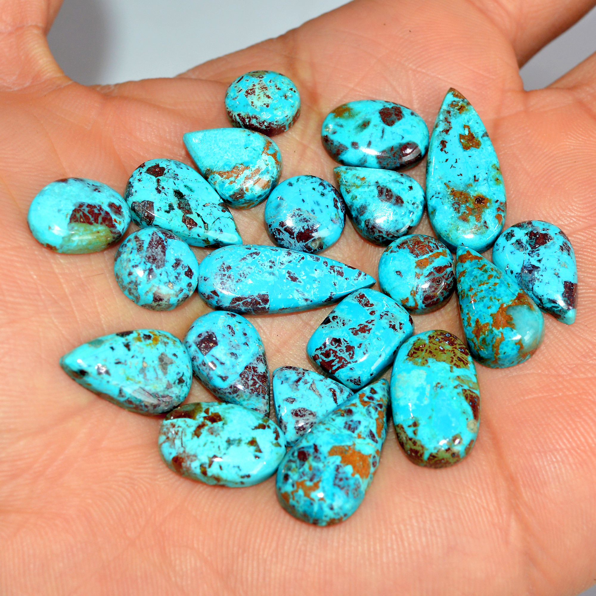 20 Pcs 82 Cts Natural Chrysocolla Cabochon Loose Handmade Gemstone Lot For Silver Jewelry Making 24x9 9x9mm 17748