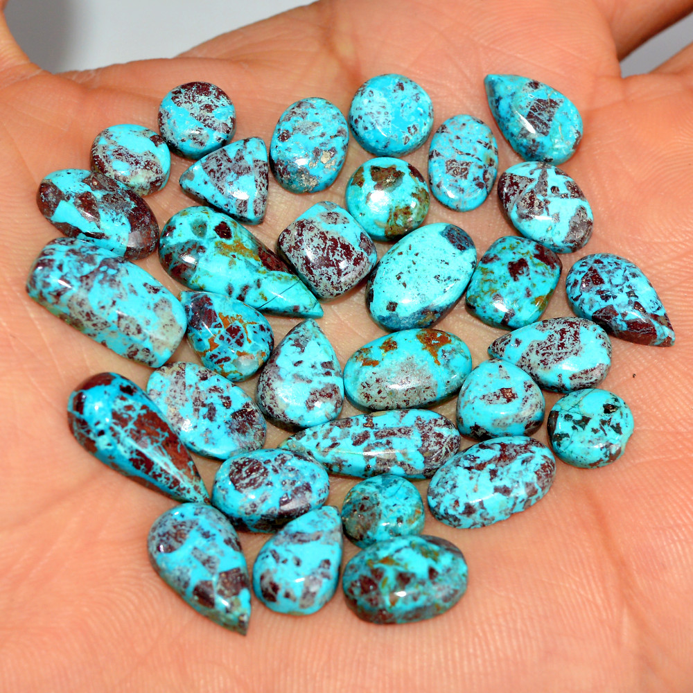 Image of 31 Pcs 67 Cts Natural Chrysocolla Cabochon Loose Handmade Gemstone Lot For Silver Jewelry Making 16x7 6x6mm #17749