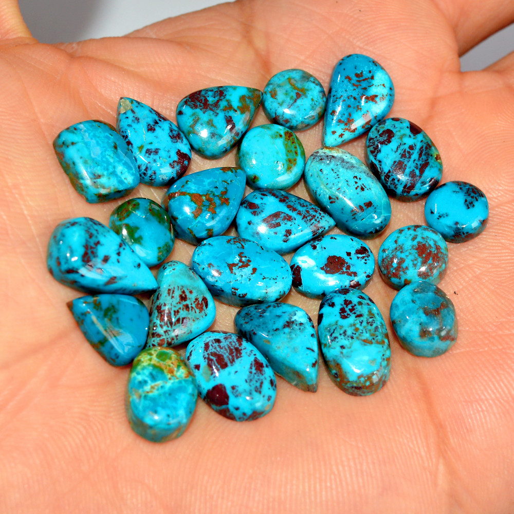 Image of 23 Pcs 87 Cts Natural Chrysocolla Cabochon Loose Handmade Gemstone Lot For Silver Jewelry Making 15x8 8x8mm #17751