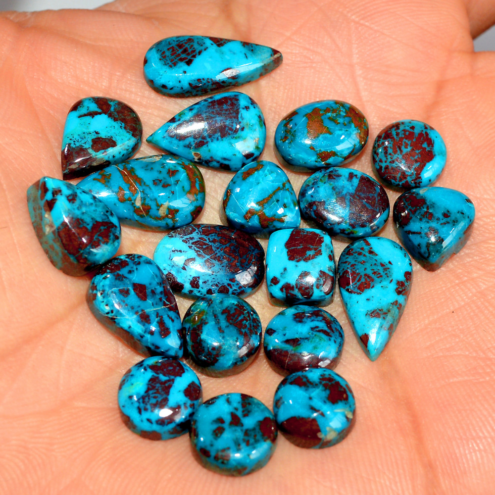 Image of 19 Pcs 72 Cts Natural Chrysocolla Cabochon Loose Handmade Gemstone Lot For Silver Jewelry Making 15x7 8x8mm #17753