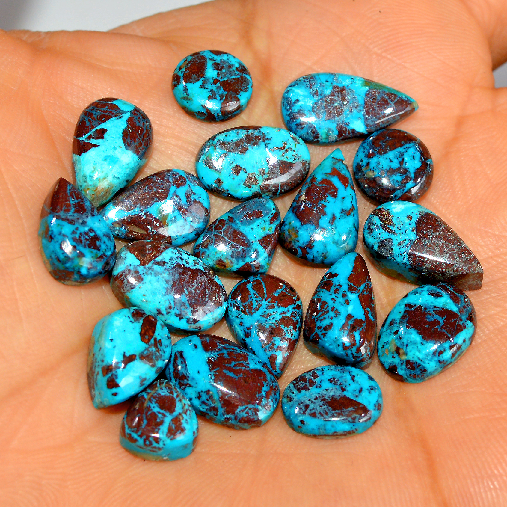 18 Pcs 63 Cts Natural Chrysocolla Cabochon Loose Gemstone Mix Shapes and Size Lots 15x8 9x9mm 17754