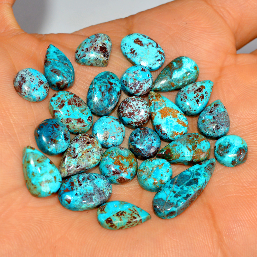 Image of 23 Pcs 70 Cts Natural Chrysocolla Cabochon Loose Gemstone Mix Shapes and Size Lots 20x7 8x8mm #17755