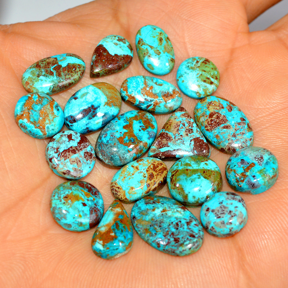 Image of 18 Pcs 56 Cts Natural Chrysocolla Cabochon Loose Gemstone Mix Shapes and Size Lots 16x10 9x9mm #17756