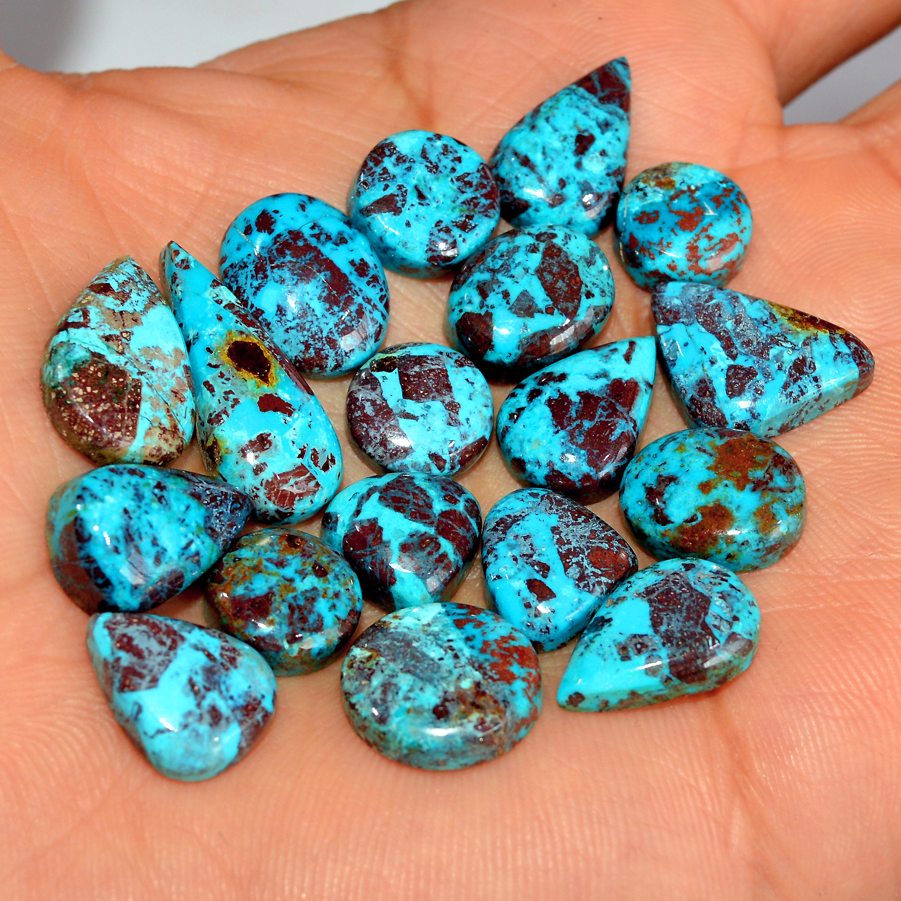 18 Pcs 95 Cts Natural Chrysocolla Cabochon Loose Gemstone Mix Shapes and Size Lots 22x10 9x9mm 17759