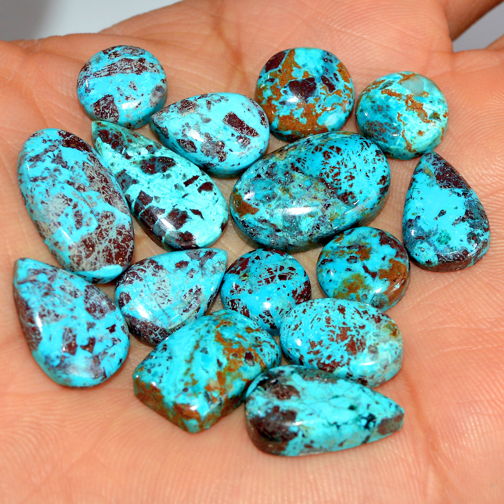 15 Pcs 87 Cts Natural Chrysocolla Cabochon Loose Gemstone Mix Shapes and Size Lots 20x12 10x10mm 17760