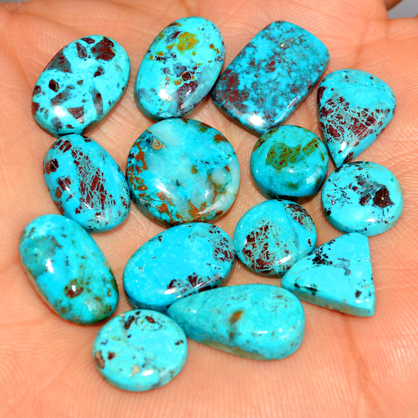 14 Pcs 76 Cts Natural Chrysocolla Cabochon Loose Gemstone Mix Shapes and Size Lots 15x15 10x10mm 17761