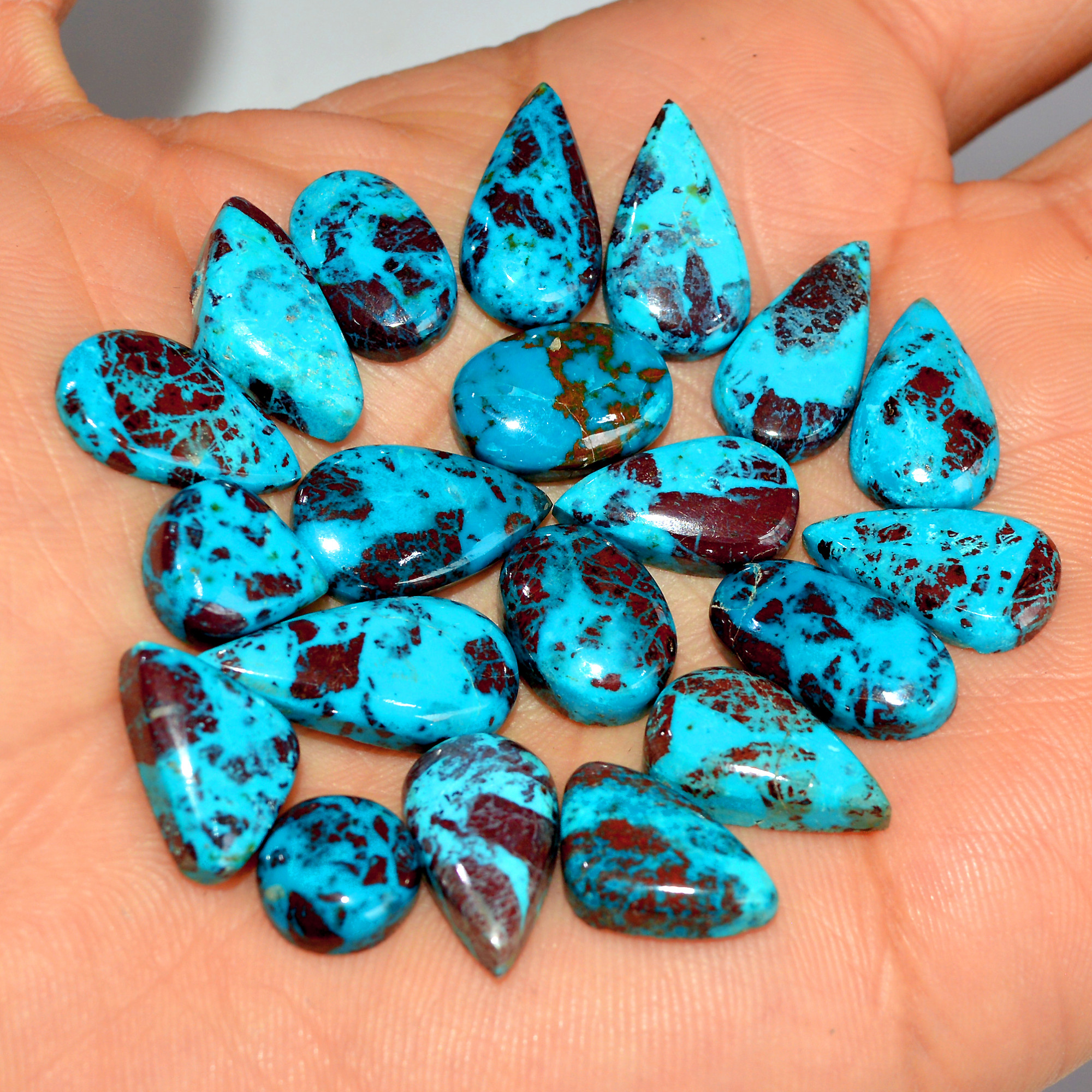 20 Pcs 98 Cts Natural Chrysocolla Cabochon Loose Gemstone Mix Shapes and Size Lots 20x10 10x10mm 17762