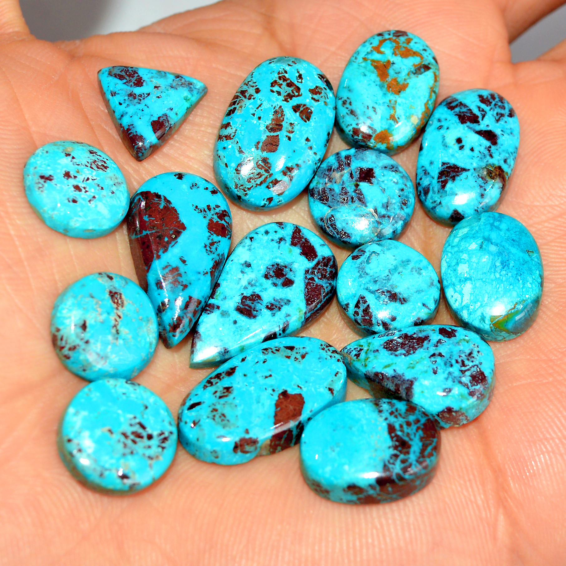 15 Pcs 101 Cts Natural Chrysocolla Cabochon Loose Gemstone Mix Shapes and Size Lots 20x10 10x10mm 17763