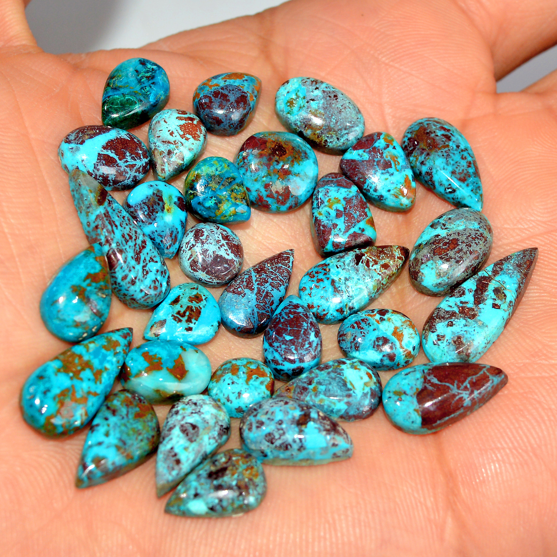 30 Pcs 83 Cts Natural Chrysocolla Cabochon Loose Gemstone Mix Shapes and Size Lots 20x6 6x6mm 17764