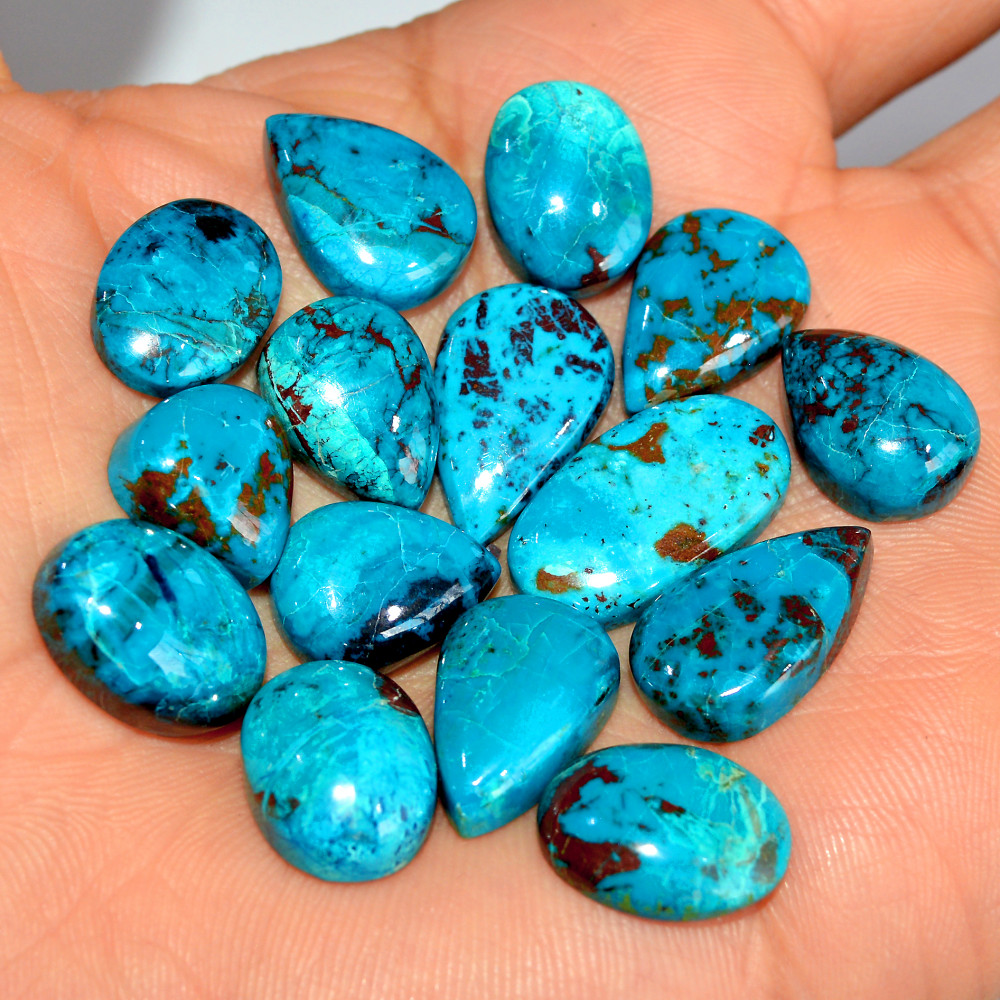 Image of 15 Pcs 144 Cts Natural Chrysocolla Cabochon Loose Gemstone Mix Shapes and Size Lots 20x10 12x10mm #17766