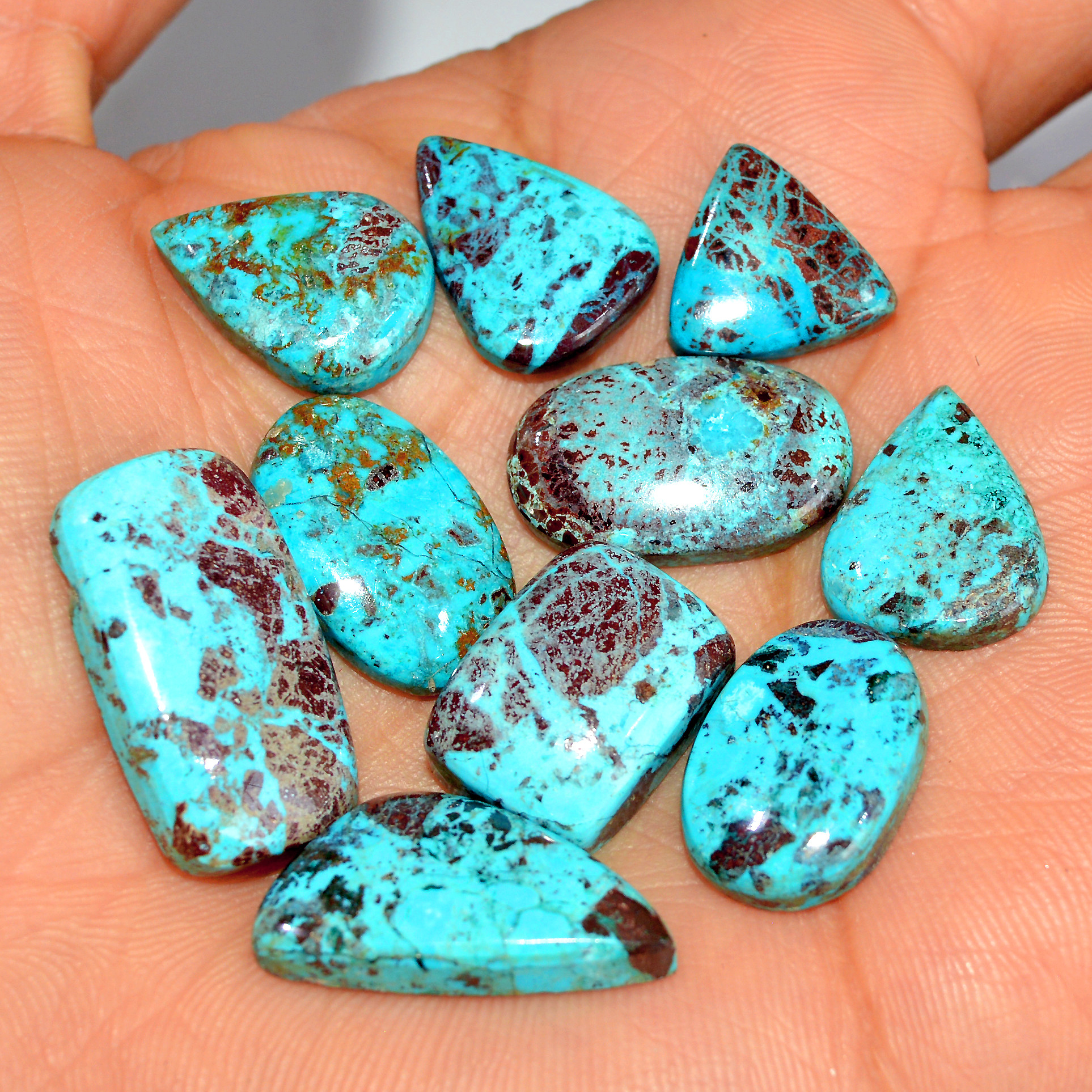 10 Pcs 80 Cts Natural Chrysocolla Cabochon Loose Gemstone Mix Shapes and Size Lots 24x11 14x14mm 17768