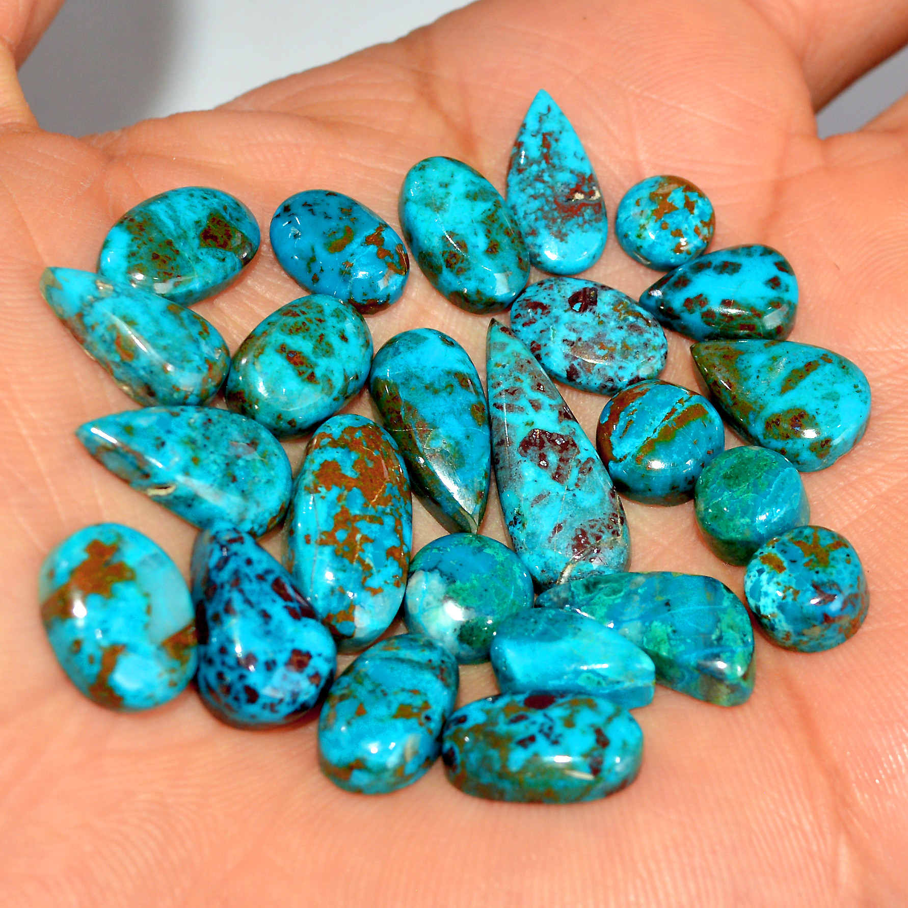 24 Pcs 87 Cts Natural Chrysocolla Cabochon Loose Gemstone Mix Shapes and Size Lots 22x7 5x5mm 17771