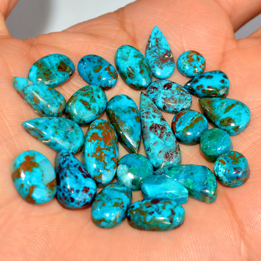 Image of 24 Pcs 87 Cts Natural Chrysocolla Cabochon Loose Gemstone Mix Shapes and Size Lots 22x7 5x5mm #17771