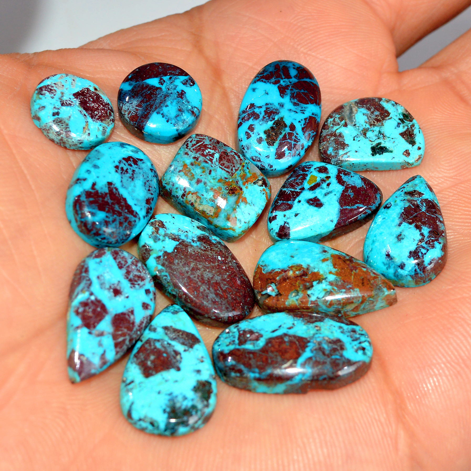 13 Pcs 87 Cts Natural Chrysocolla Cabochon Loose Gemstone Mix Shapes and Size Lots 20x10 10x10mm 17772