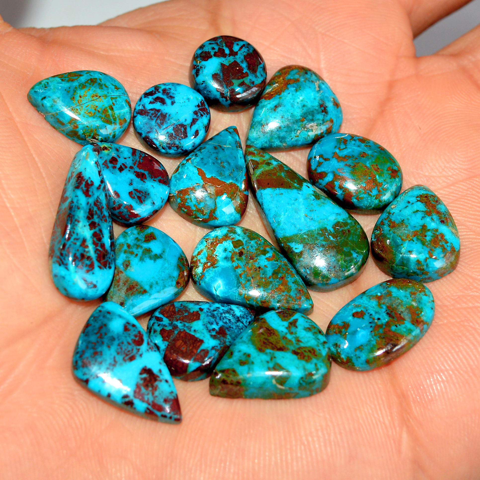 16 Pcs 96 Cts Natural Chrysocolla Cabochon Loose Gemstone Mix Shapes and Size Lots 25x10 10x10mm 17773