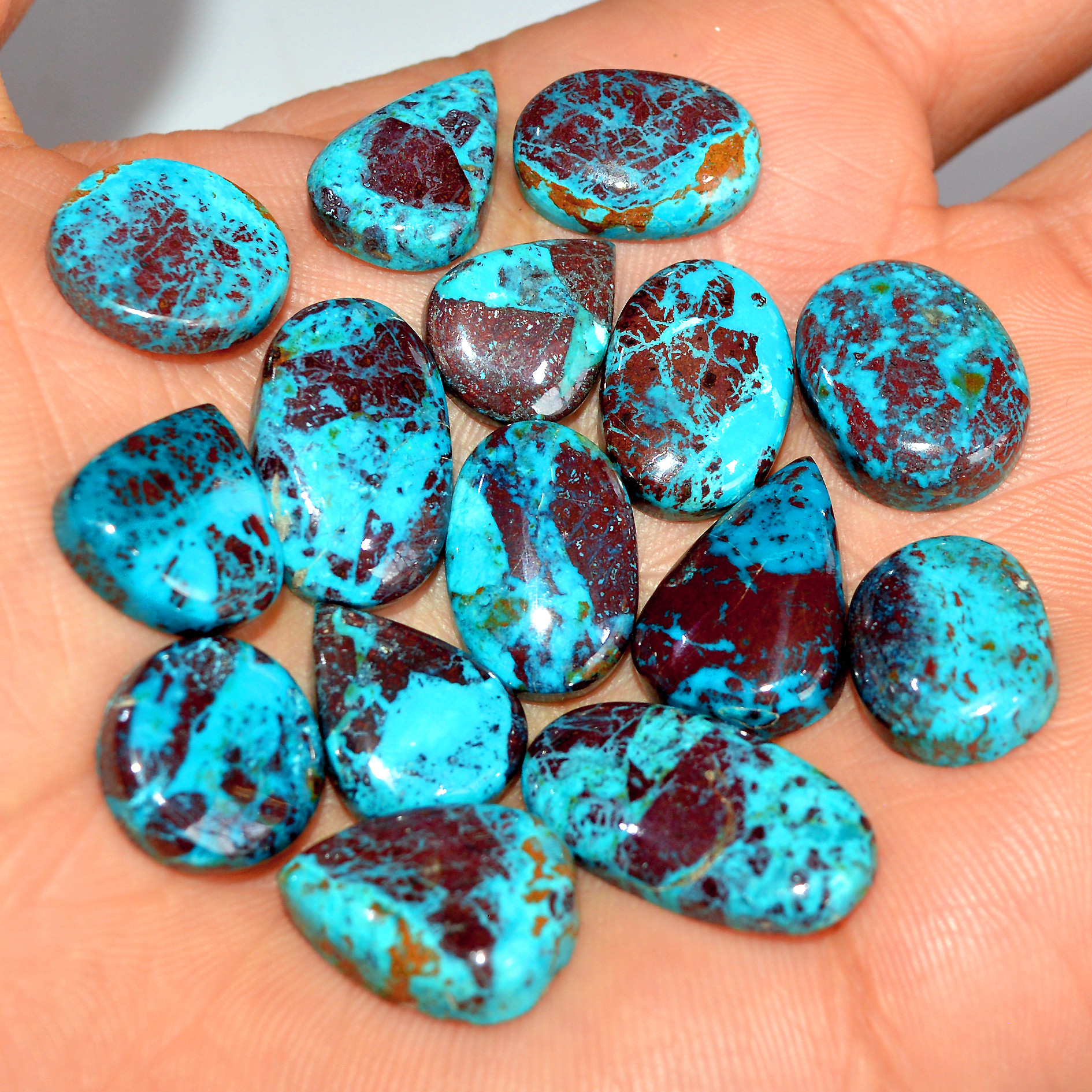 15 Pcs 122 Cts Natural Chrysocolla Cabochon Loose Gemstone Lot Healing Crystal For Jewelry Making 22x10 14x10mm 17774