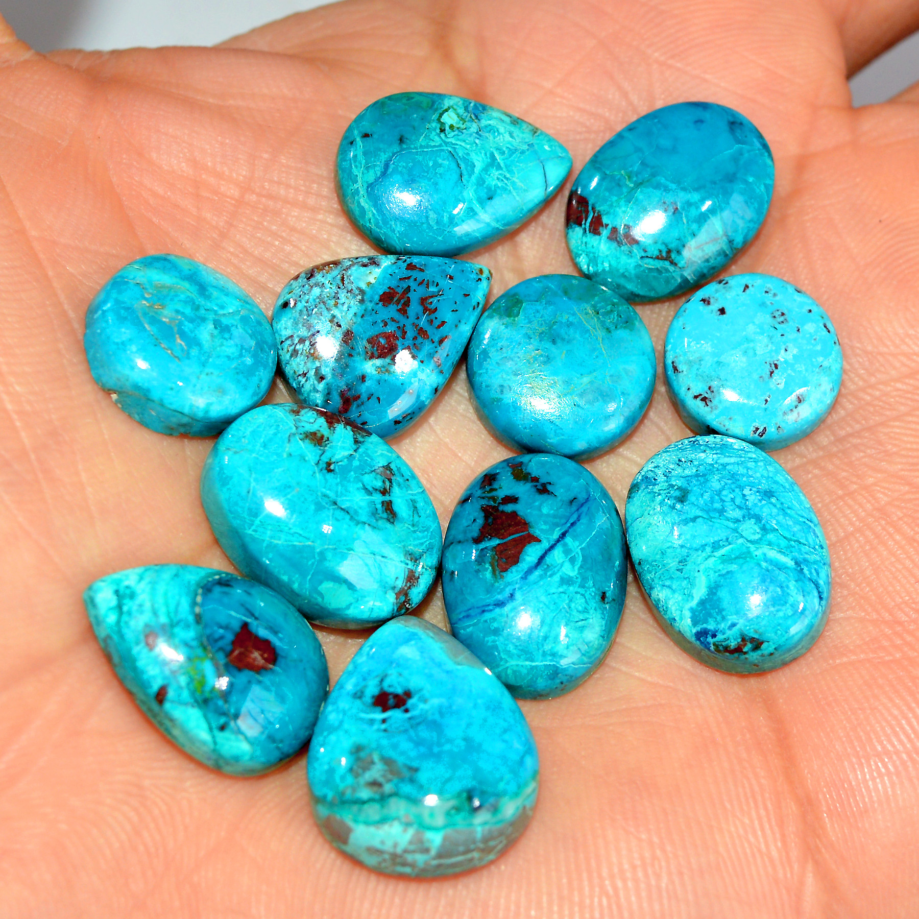 11 Pcs 112 Cts Natural Chrysocolla Cabochon Loose Gemstone Lot Healing Crystal For Jewelry Making 18x14 11x11mm 17775