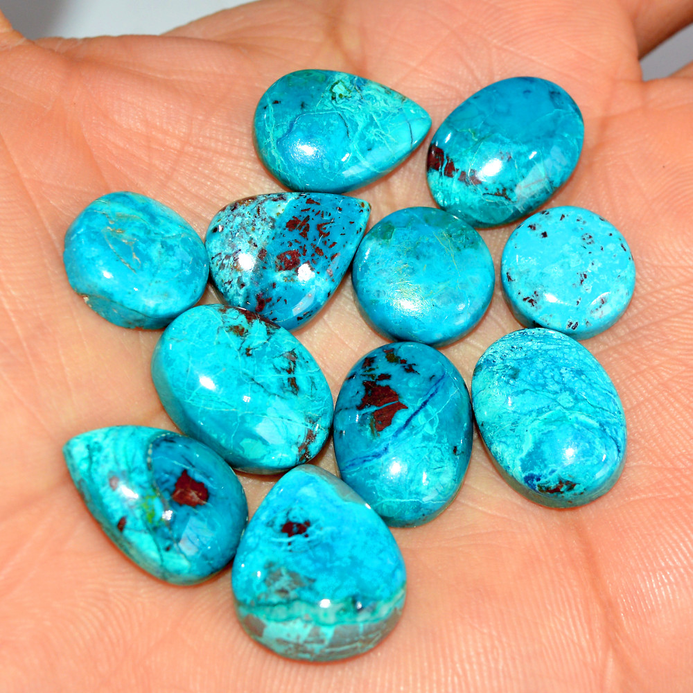 Image of 11 Pcs 112 Cts Natural Chrysocolla Cabochon Loose Gemstone Lot Healing Crystal For Jewelry Making 18x14 11x11mm #17775