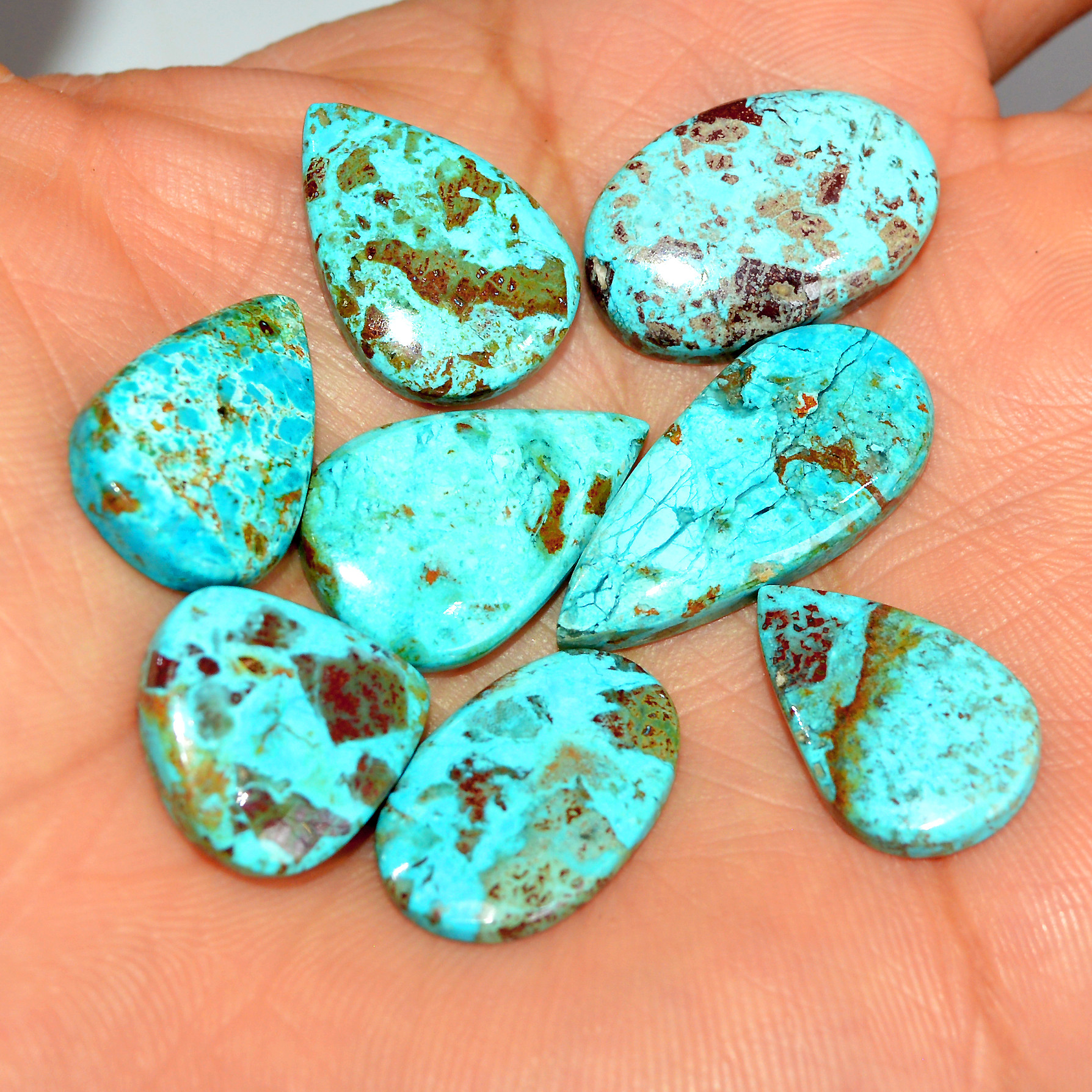 8 Pcs 68 Cts Natural Chrysocolla Cabochon Loose Gemstone Lot Healing Crystal For Jewelry Making 25x11 15x14mm 17776