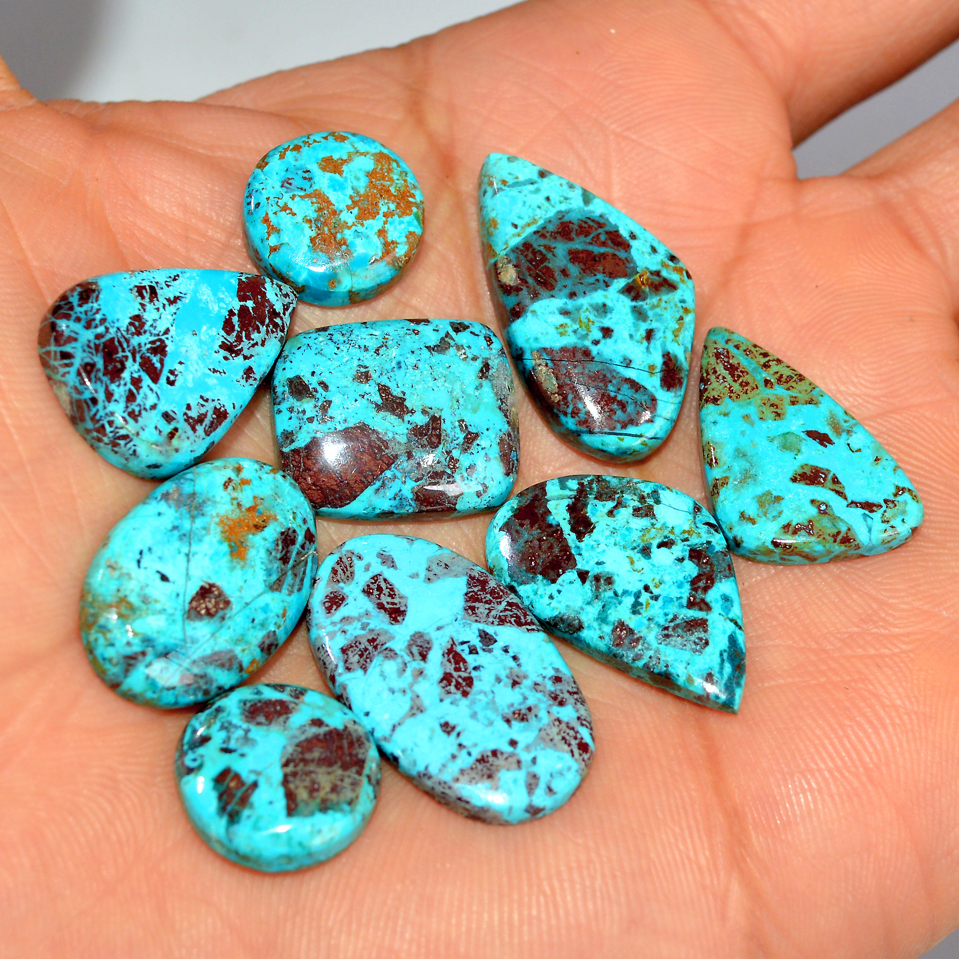 9 Pcs 86 Cts Natural Chrysocolla Cabochon Loose Gemstone Lot Healing Crystal For Jewelry Making 25x15 13x13mm 17778