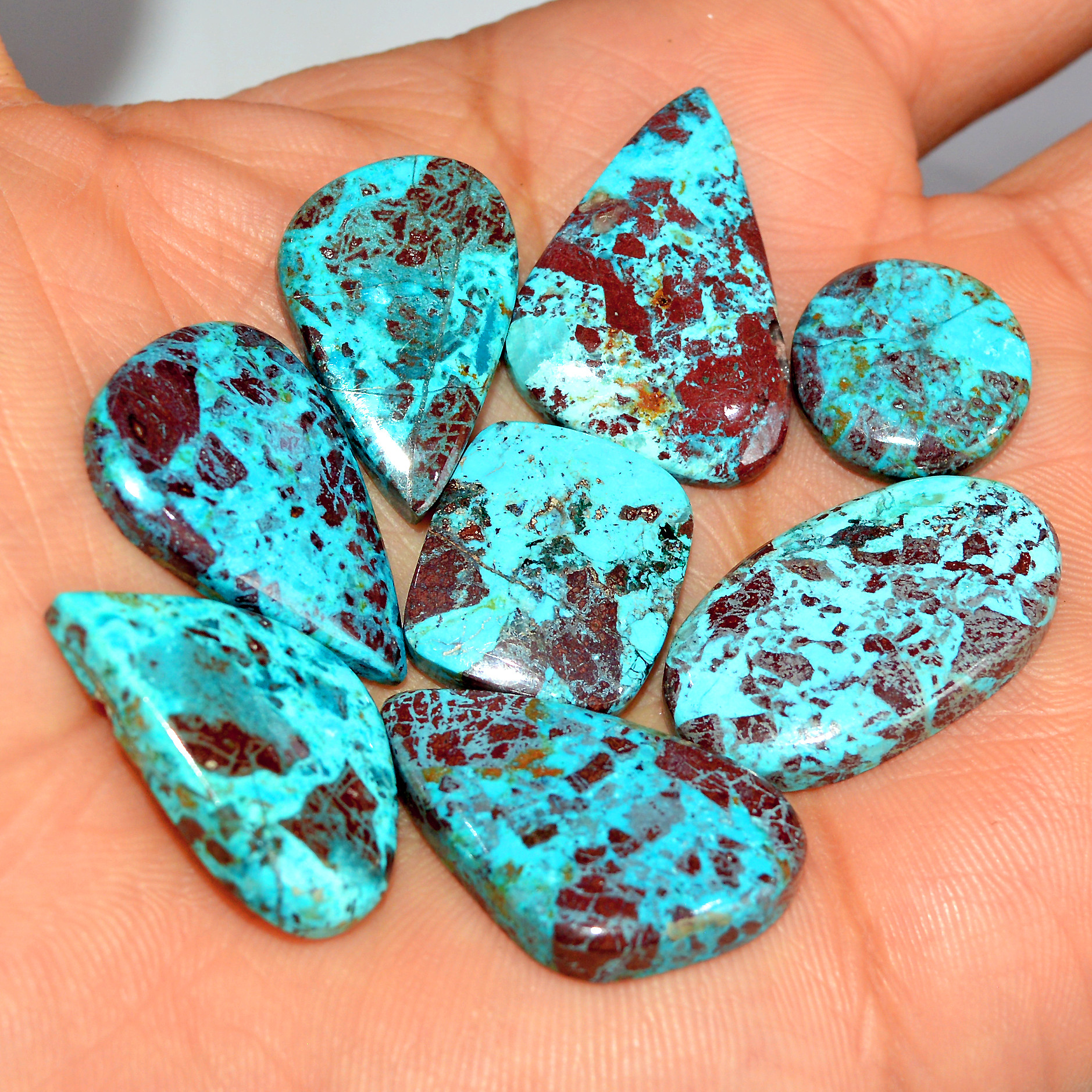 8 Pcs 103 Cts Natural Chrysocolla Cabochon Loose Gemstone Lot Healing Crystal For Jewelry Making 26x17 15x15mm 17779